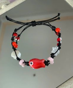 vòng tay dây rút cá gốm đỏ