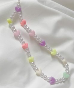 Dây đeo điện thoại hạt cườm mix trái tim